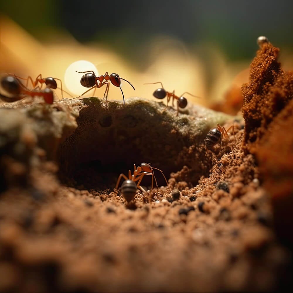 ants working around sand together