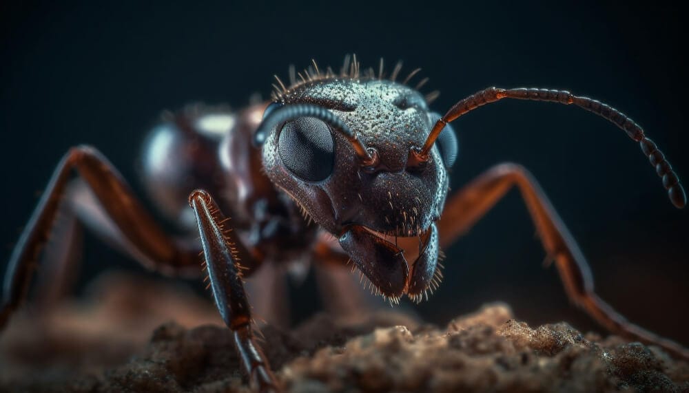 close up image of ant from the front