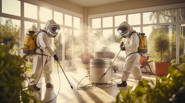 wasp prevention professionals at work inside a house
